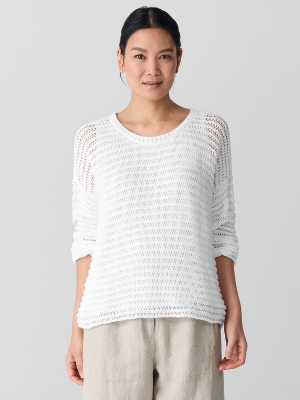 Eileen Fisher Peruvian Organic Cotton Cord Crew Neck Top Size Large